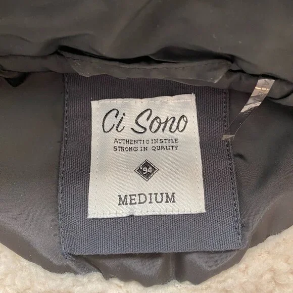 Ci Sono Vest Sherpa Lined Tan Quilted Full Zip Vest Women Size MED With Pockets - Picture 4 of 6